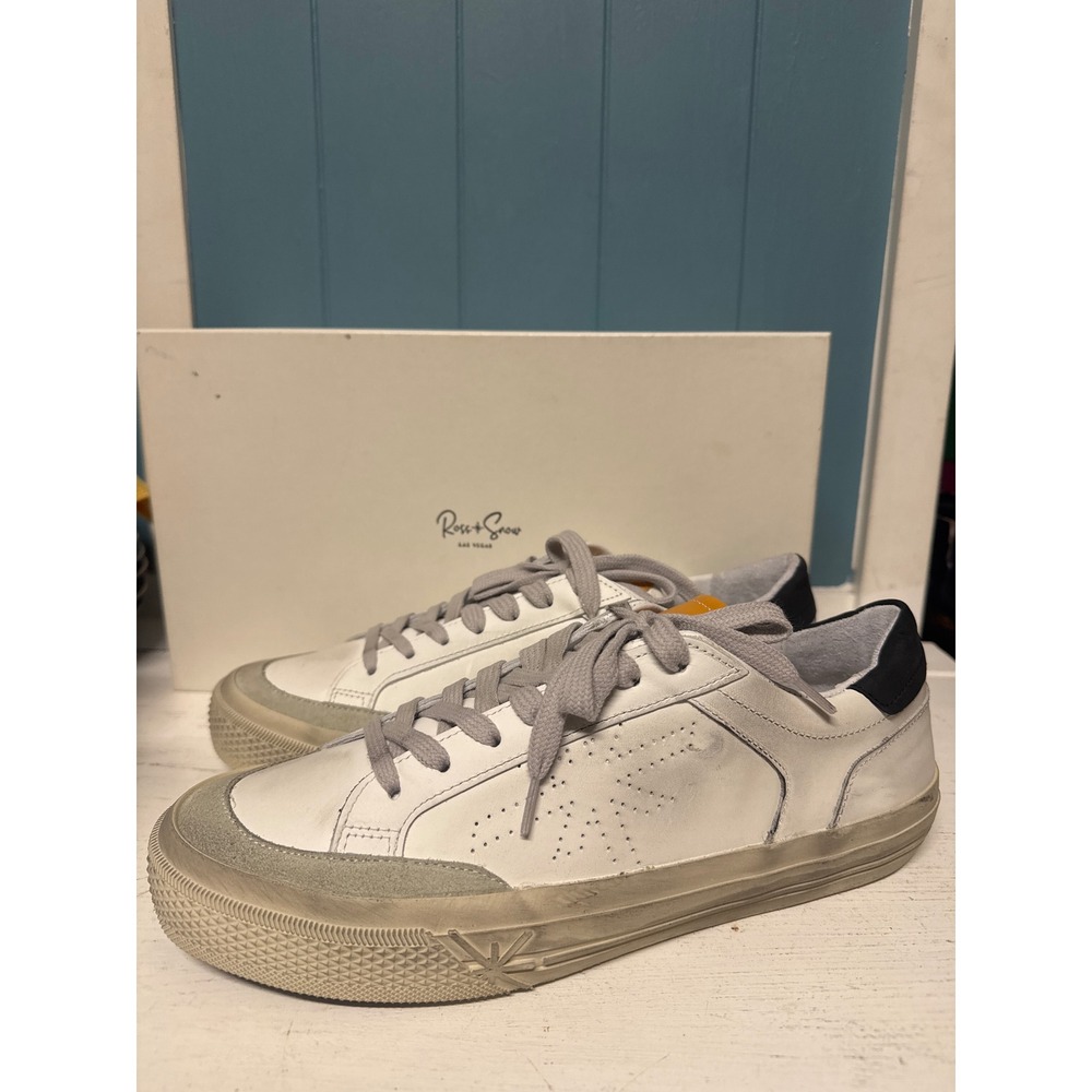 Ross & Snow Distressed Mens White Leather Low Top‎ Sneakers Size 8 Made in Italy